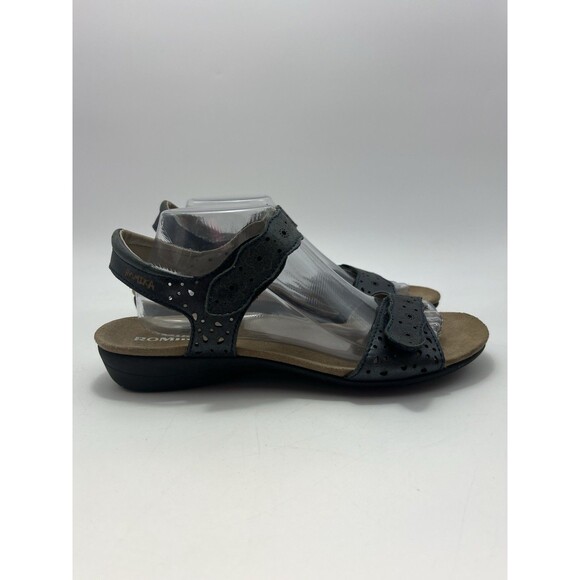 Romika Tahiti 03 Metallic Gray Leather Strap Sandals Women’s Size 41 US 10 - Picture 1 of 12
